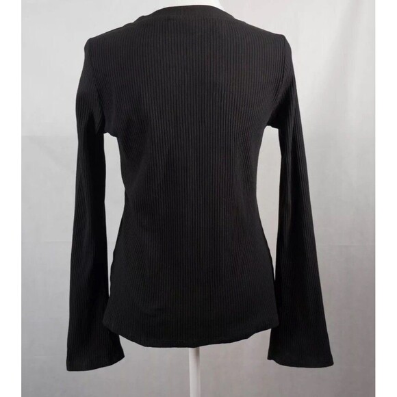 NWT! Modcloth Top Womens M Black Ribbed Long Flare Sleeve Stretch Closet Staple - Picture 8 of 10